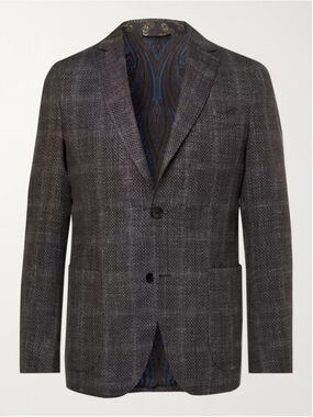 Etro Sport Coat Blazer, Grey and Blue, Paisley Lining 54 44R wool linen silk